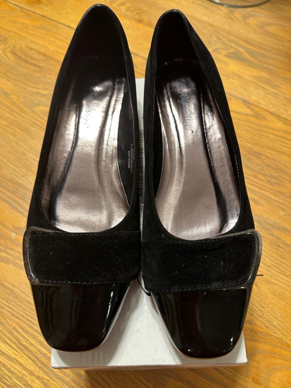Angel Steps Women's Black Suede & Patent Leather Square-Toe Pumps Sz 8.5